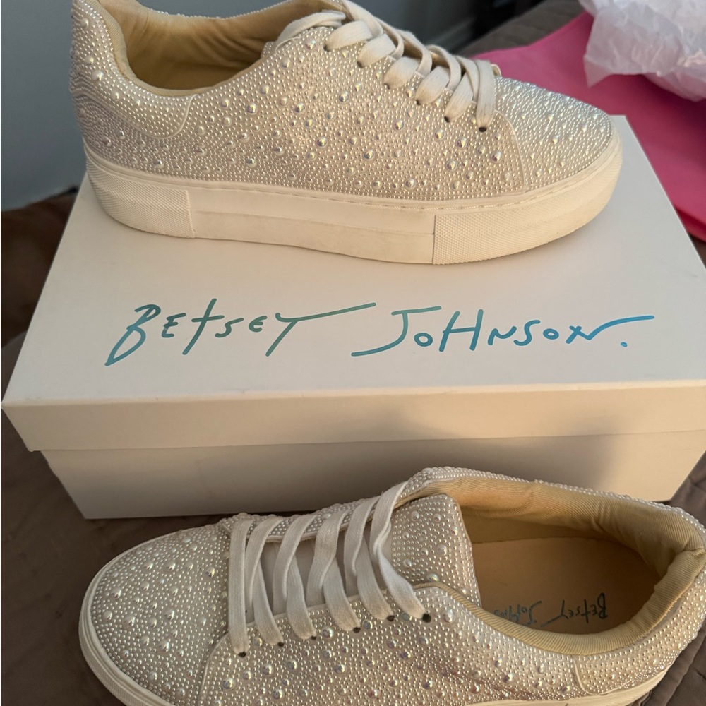 Betsey Johnson Sidny Ivory Sneakers with Pearl Design